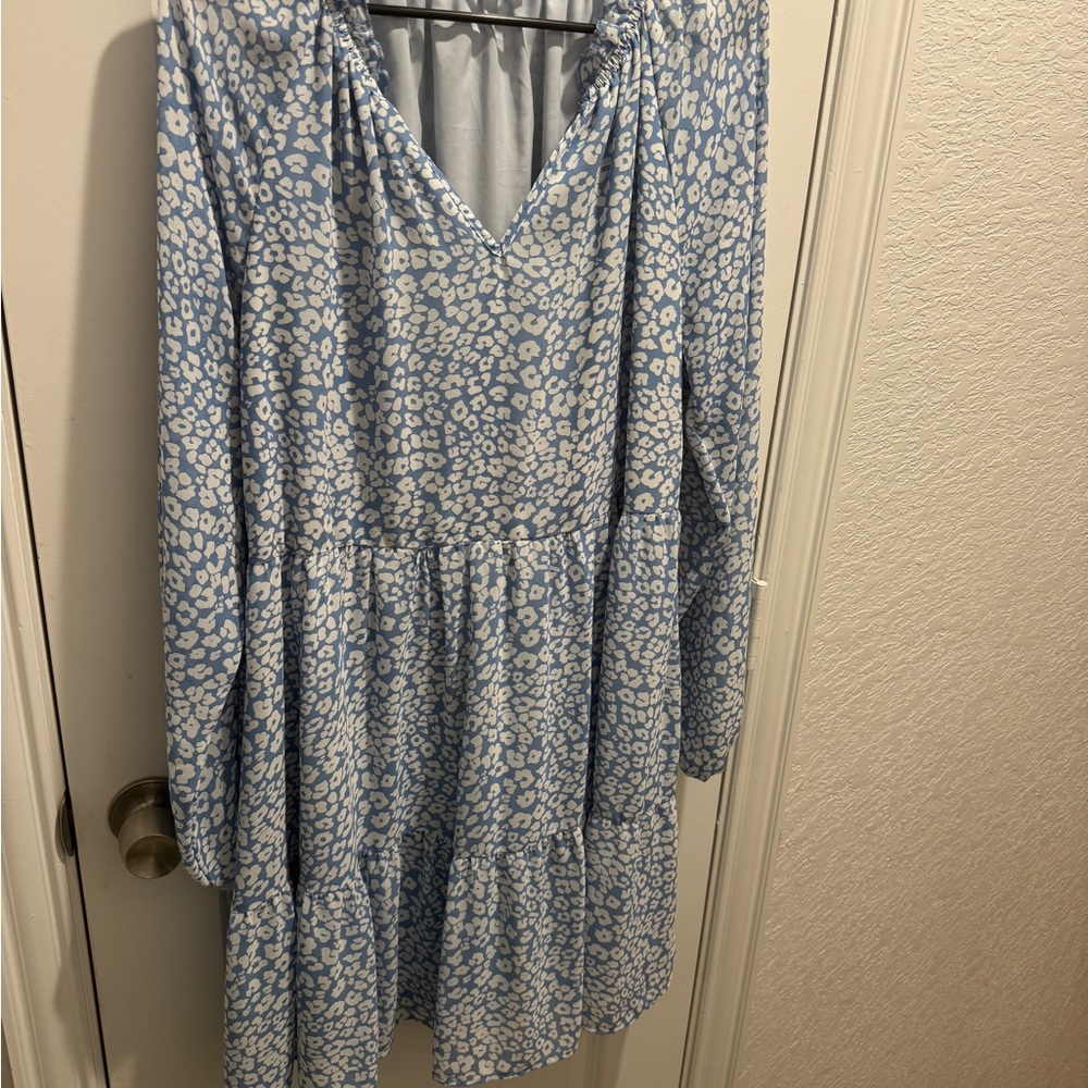 Blue and White Leopard Print Dress